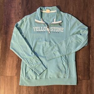 Yellowstone National Park Light Blue Quarter-Zip Sweatshirt